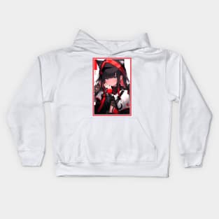 Aesthetic Anime Girl Red White Black | Quality Aesthetic Anime Design | Chibi Manga Anime Art Kids Hoodie